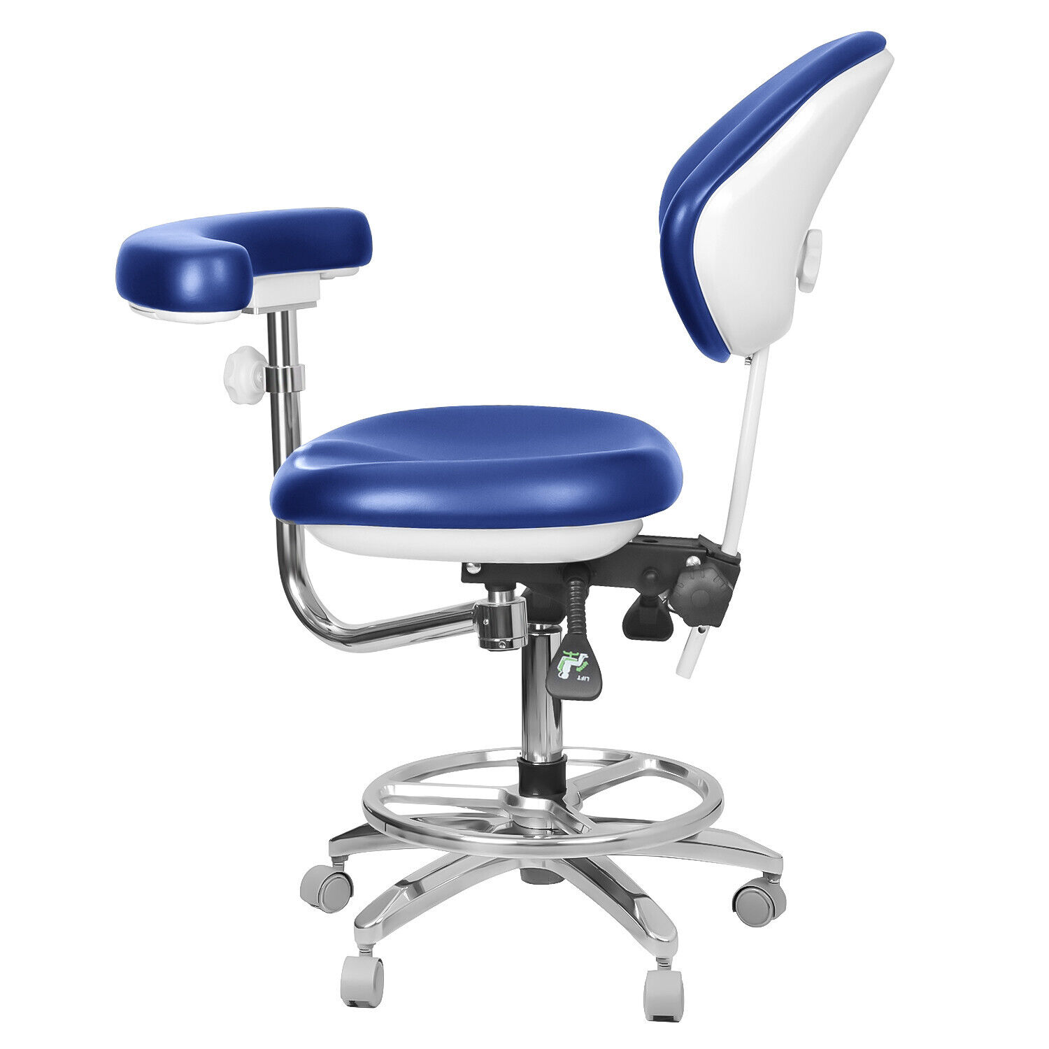 QIYUAN QY-600M-B2 sgabello per assistente dentista, sgabello per operatore odontoiatrico con bracciolo con rotazione a 360°