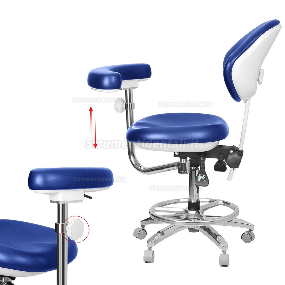 QIYUAN QY-600M-B2 sgabello per assistente dentista, sgabello per operatore odontoiatrico con bracciolo con rotazione a 360°